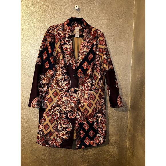 Chico’s Drama Patch Old Money Mob Wife Boho western Brown Blue Duster / Coat - Picture 1 of 13